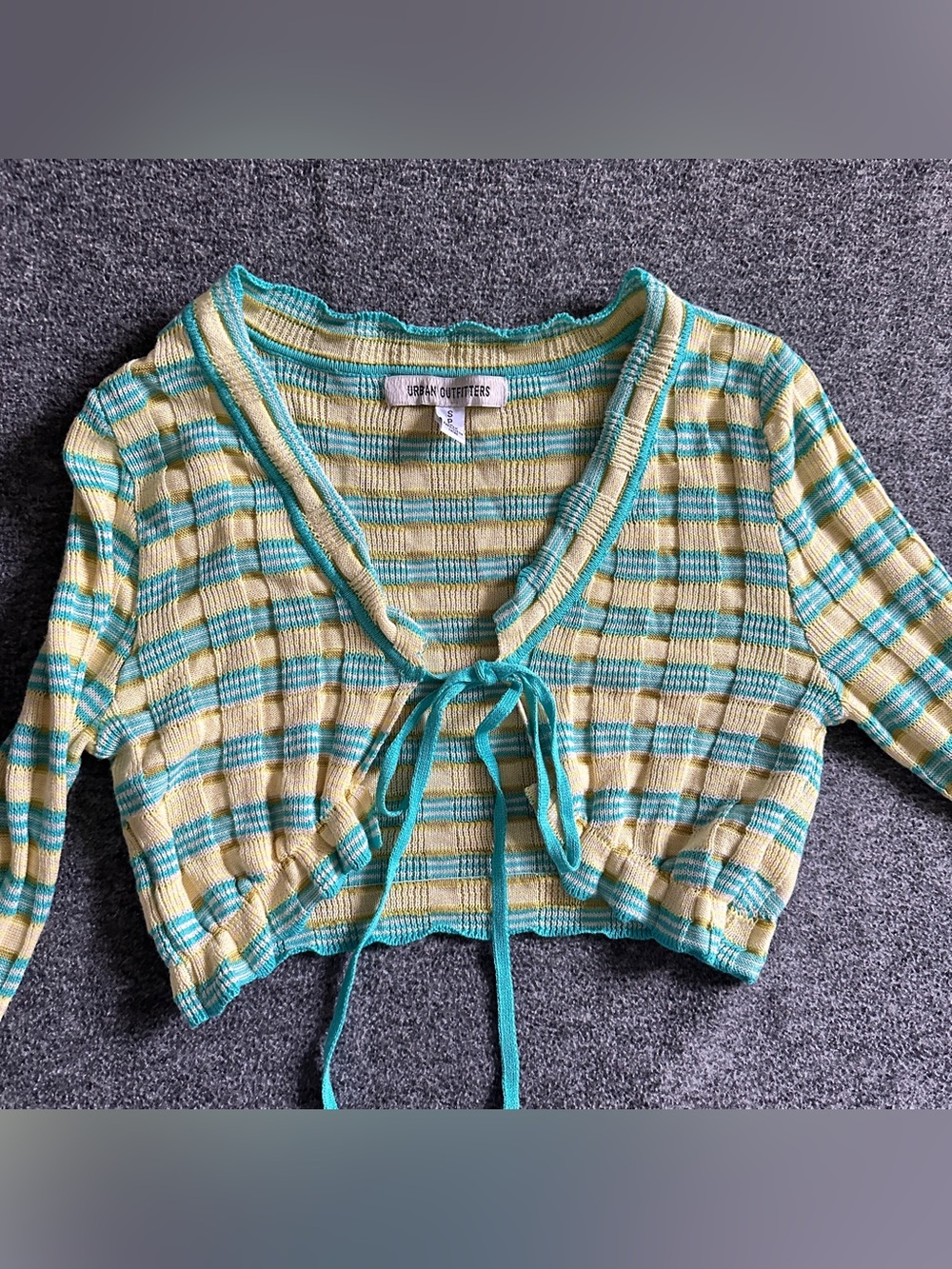 Y2K Urban Outfitters Striped Tie-Front Crop Womens Small Tweed 90s